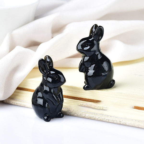

PandaHall Natural Obsidian Home Display Decorations, 3D Rabbit, 22x40mm Obsidian Rabbit