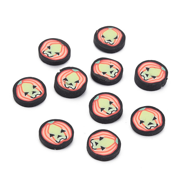 

PandaHall Halloween Handmade Polymer Clay Cabochons, Flat Round with Pumpkin, Black, 9~9.5x2~2.5mm, about 5000pcs/1000g Polymer Clay Flat...