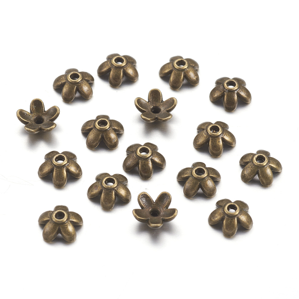 

PandaHall Tibetan Style Zinc Alloy Bead Caps, Lead Free,Cadmium Free and Nickel Free, Flower, Antique Bronze Color, 6.5x3mm, Hole: 1mm...