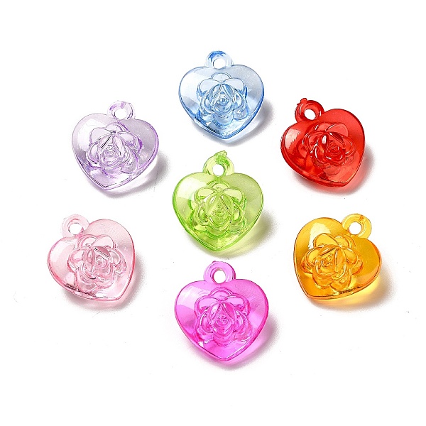 

PandaHall Transparent Acrylic Pendants, Heart with Rose Charm, for Valentine's Day, Mixed Color, 23x21x11mm, Hole: 2.5mm, about 300pcs/500g..., Multicolor