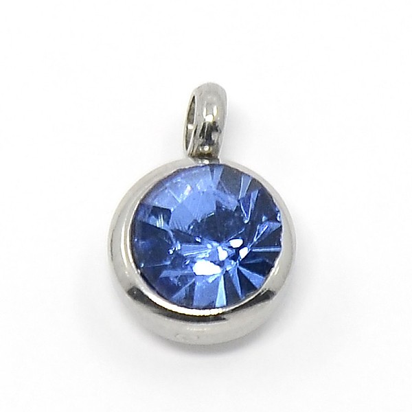 

PandaHall Trendy Original Color 304 Stainless Steel Grade A Rhinestone Flat Round Charm Pendants, Faceted, Stainless Steel Color, Cobalt..., Blue