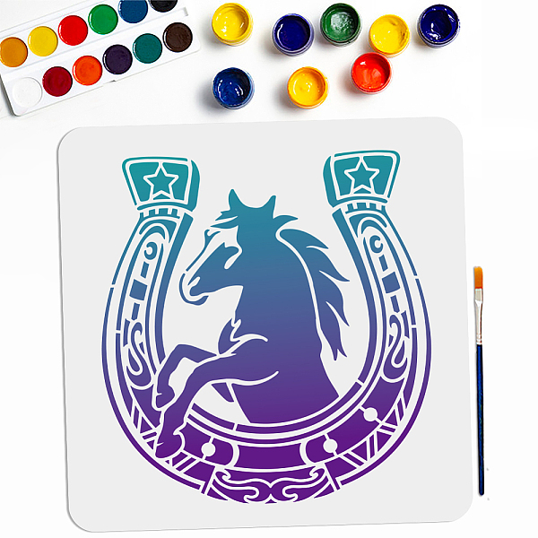 

PandaHall MAYJOYDIY US 1Pc PET Hollow Out Drawing Painting Stencils, with 1Pc Art Paint Brushes, for DIY Scrapbook, Photo Album, Horse...