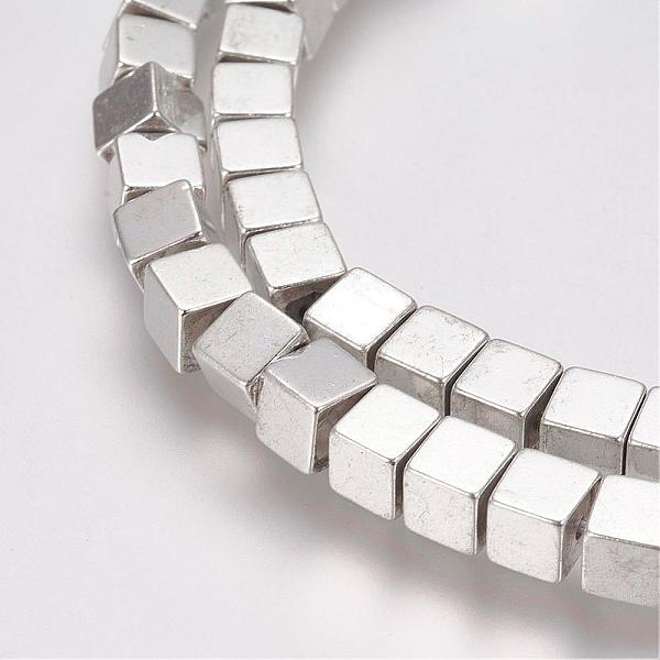 

PandaHall Non-Magnetic Synthetic Hematite Bead Strands, Cube, Silver Plated, 4x4x4mm, Hole: 1mm, about 94pcs/strand, 15.7 inch(40cm)...