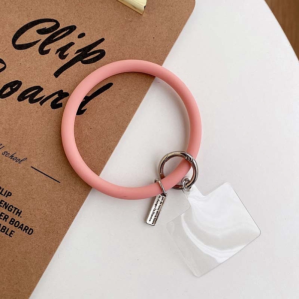 

PandaHall Silicone Phone Lanyard Strap Loop, Wrist Lanyard Strap with Plastic & Alloy Keychain Holder, Pink, 8.8cm Silicone Pink