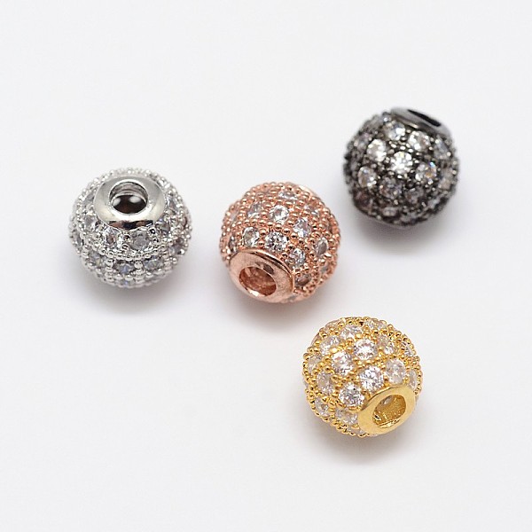 Perles Rondes En Laiton Avec Zircone Cubique De Micro Pave