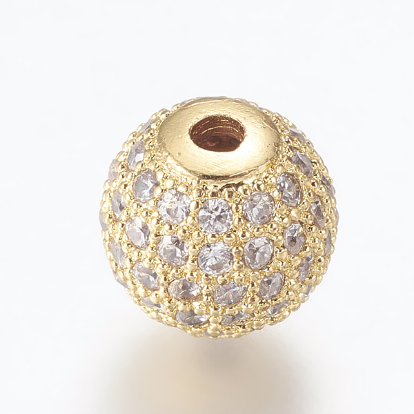 

PandaHall Brass Micro Pave Cubic Zirconia Beads, Round, Golden, Clear, 10mm, Hole: 2mm Brass+Cubic Zirconia Round Clear