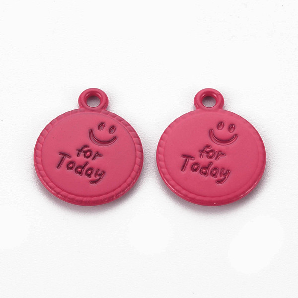 

PandaHall Spray Painted Alloy Pendants, Cadmium Free & Lead Free, Flat Round with Word For Today, Cerise, 17x14x1.5mm, Hole: 1.8mm Alloy..., Red