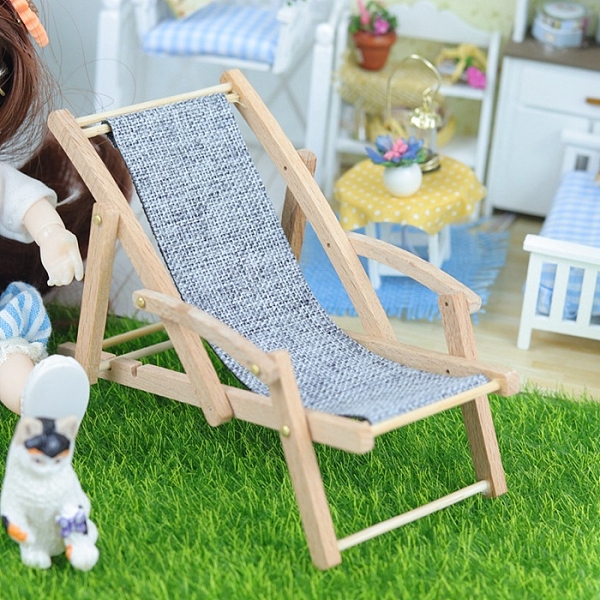 

PandaHall Wood Beach Chair Model, Dollhouse Toy for 1:12 Scale Miniature Dolls, Light Steel Blue, 105x65mm Wood Furniture & Appliances