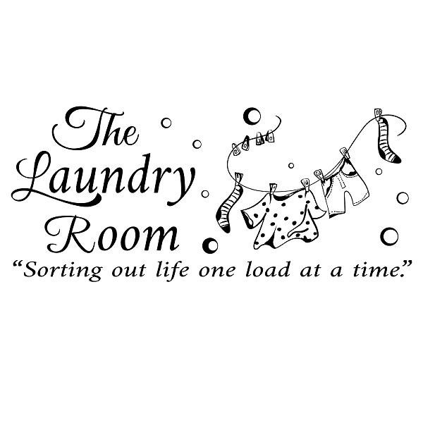 PandaHall PVC Quotes Wall Sticker, for Stairway Home Decoration, Word The Laundry Room Sorting Out Life One Load At A Time, Black, 27x59cm...