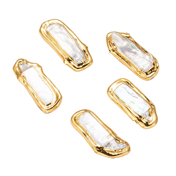 

PandaHall Natural Baroque Pearl Keshi Pearl Beads, Cultured Freshwater Pearl, Edge Golden Plated, Nuggets, Golden, 14~25x7~13x3~5mm, Hole..., White