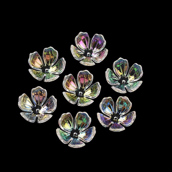 

PandaHall Transparent Acrylic Caps, UV Plating Iridescent, Flower, Clear, 25x25x11mm, Hole: 1.6mm Acrylic Clear