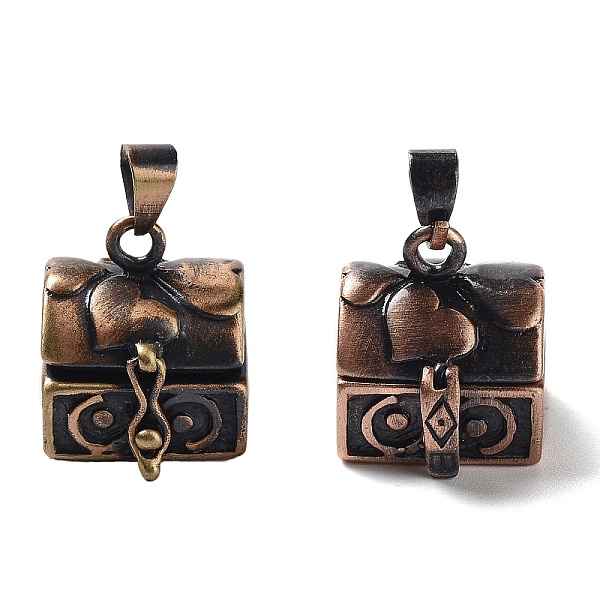 Carved Cuboid Rack Plating Brass Prayer Box Pendants