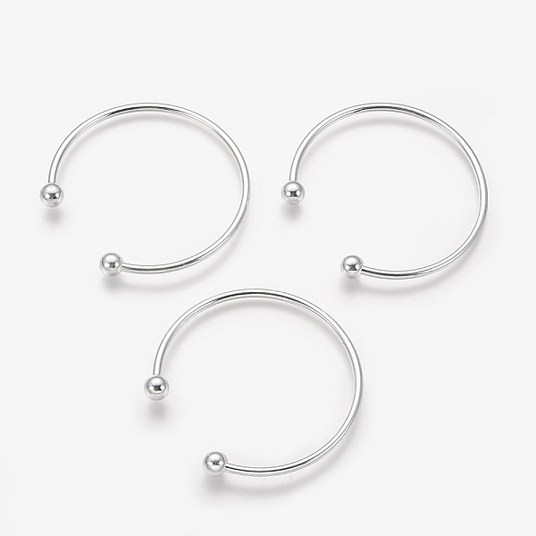 

PandaHall Brass Torque Bangle Making, End with Removable Round Beads, Cuff Bangles, Silver Color Plated, 2-3/8 inch(6.2cm), 3mm Brass