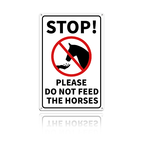 

PandaHall UV Protected & Waterproof Aluminum Warning Signs, STOP PLEASE DO NOT FEED THE HORSES, Colorful, 30x20cm, Hole: 4mm Aluminum