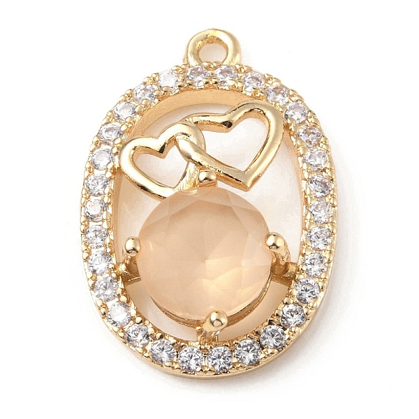 

PandaHall Brass with K9 Glass & Rhinestone Pendants, Light Gold, Oval with Heart Charms, Crystal Honey, 23x15x5.5mm, Hole: 1.5mm K9 Glass...