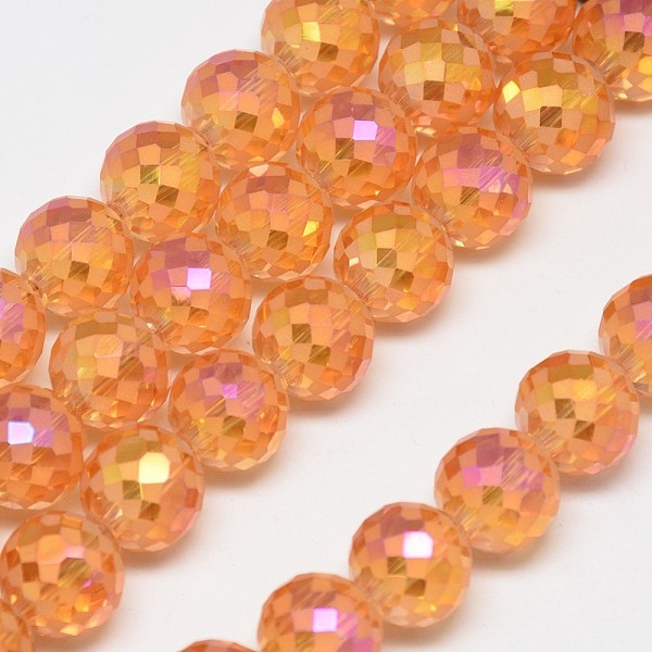 

PandaHall Electroplate Glass Beads Strands, Rainbow Plated, Frosted, Faceted, Round, Dark Orange, 12mm, Hole: 1.5mm, about 50pcs/strand...