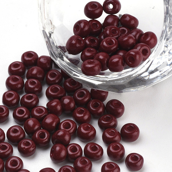 

PandaHall Baking Paint Glass Seed Beads, Round, Brown, 4~4.5x3mm, Hole: 1~1.2mm, about 4500pcs/bag, about 450g/bag Glass Brown