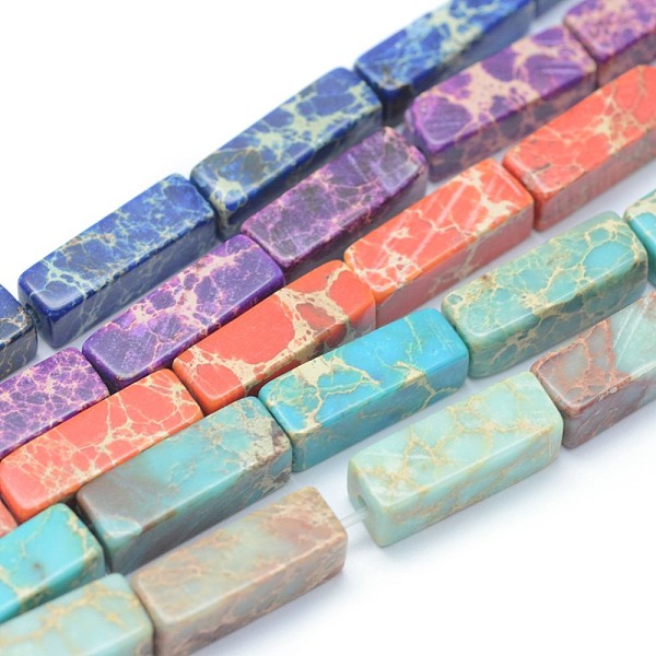 

PandaHall Natural Imperial Jasper Beads Strands, Dyed, Rectangle, Mixed Color, 13.5~14x4~4.5x4~4.5mm, Hole: 1mm, about 28pcs/strand, 15.15..., Multicolor