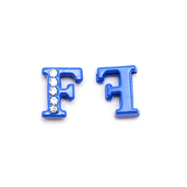 

PandaHall Rhinestone Slide Letter Charms, Alloy Intial Letter Beads, Spray Painted, Letter.F, F: 11.5x9x4.5mm, Hole: 1.5x8mm..., Multicolor