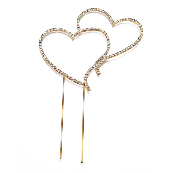 PandaHall Brass Rhinestone Cake Topper, for Wedding Party Decoration, Heart, Golden, 210x120x4mm Brass Heart