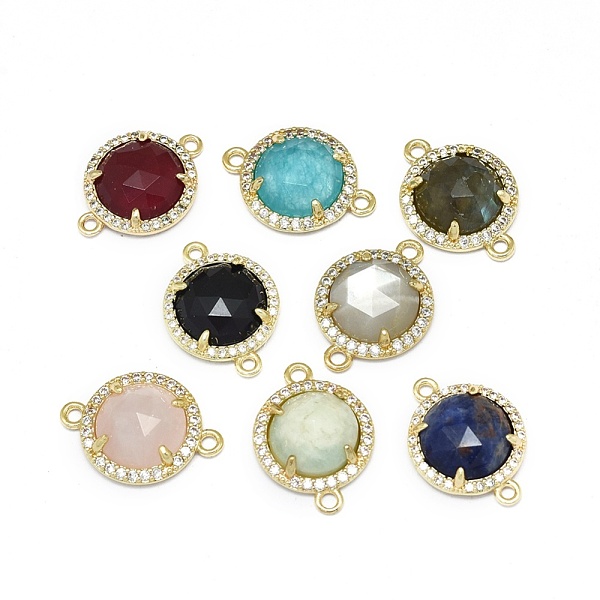 

PandaHall Natural/Synthetic Gemstone Links connectors, with Brass Findings and Cubic Zirconia, Faceted, Half Round, Golden...