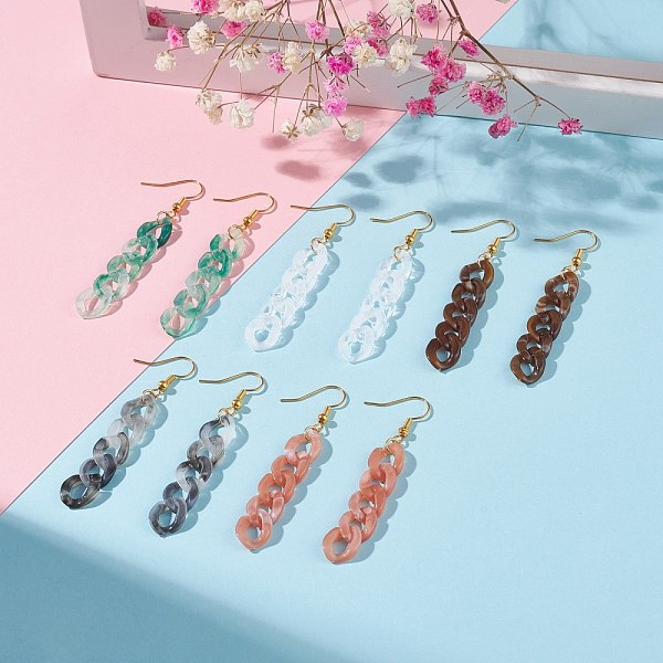 

PandaHall Chunky Acrylic Curb Chain Long Tassel Dangle Earrings, Brass Jewelry for Women, Mixed Color, 63x17mm, Pin: 0.7mm Acrylic..., Multicolor