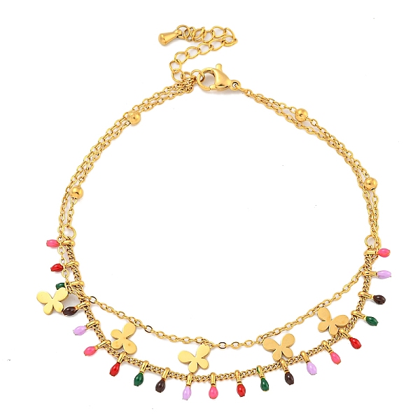 

PandaHall 304 Stainless Steel Enamel Anklets, Double Layer Anklets, Butterfly, 7-7/8~8-1/4 inch(20~21cm) Stainless Steel Butterfly