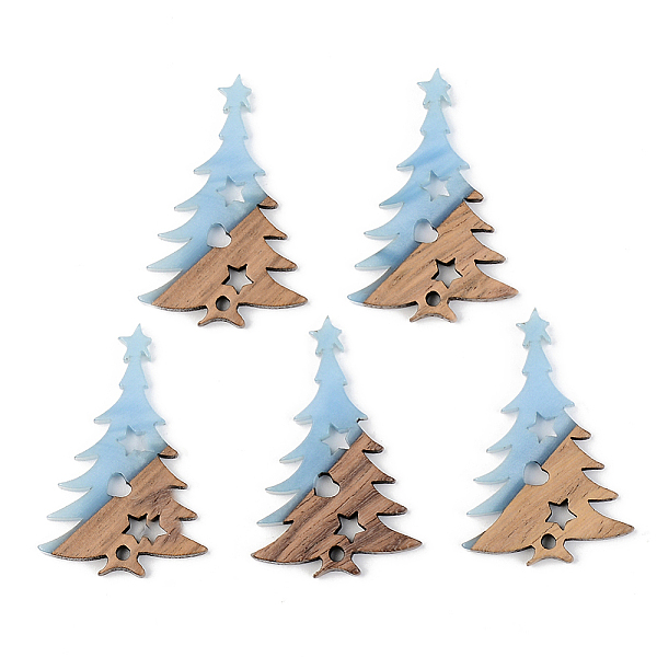 

PandaHall Opaque Resin & Walnut Wood Pendants, Christmas Tree, Cornflower Blue, 38x25x3mm, Hole: 2mm Resin+Wood Tree Blue