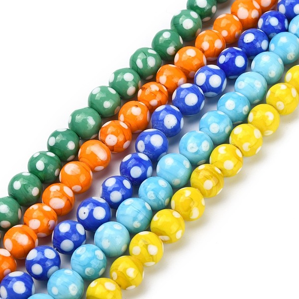 

PandaHall Handmade Lampwork Round Beads Strands, polka-dotted, Mixed Color, 12mm, Hole: 2mm, about 23pcs/strand, 13.5 inch Lampwork Round..., Multicolor