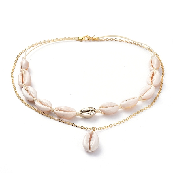 

PandaHall 2 Layered Necklaces, with Cowrie Shell Beads, Waxed Polyester Cord, Golden Plated Brass Cable Chains and 304 Stainless Steel...