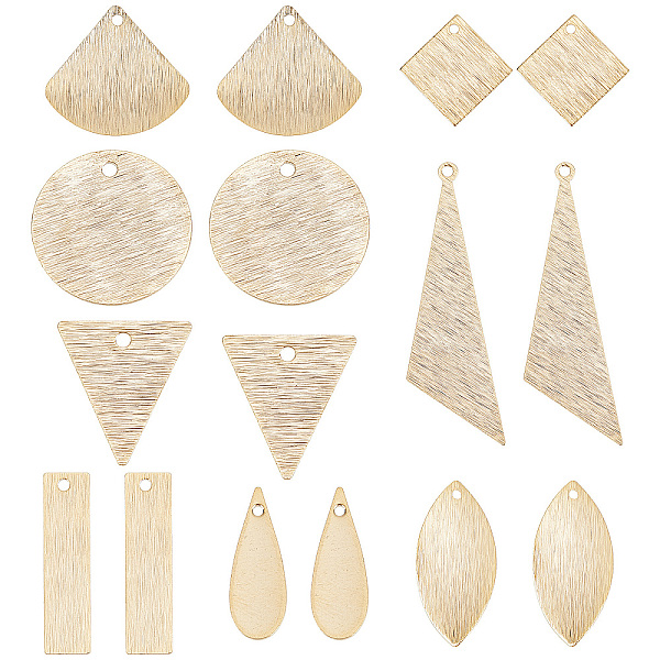 

PandaHall SUNNYCLUE 32Pcs 8 Style Brass Pendants, Triangle & Teardrop & Fan & Square, Real 24K Gold Plated, 13~40x5~20.5x0.5~1mm, hole...