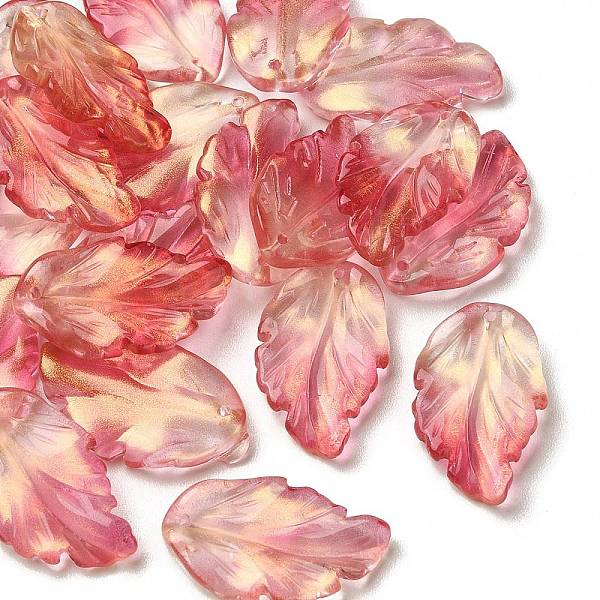

PandaHall Handmade Transparent Czech Lampwork Pendants, with Gold Foil , Leaf Charms, Cerise, 28x17x3.5mm, Hole: 1.2mm Lampwork Leaf Red