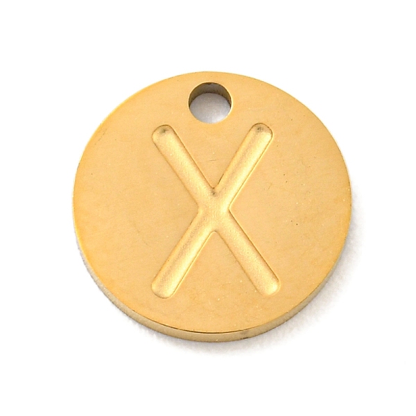 

PandaHall Ion Plating(IP) 304 Stainless Steel Pendants, Laser Cut, Flat Round with Letter Charm, Golden, Letter X, 10x1mm, Hole: 1.4mm 304...