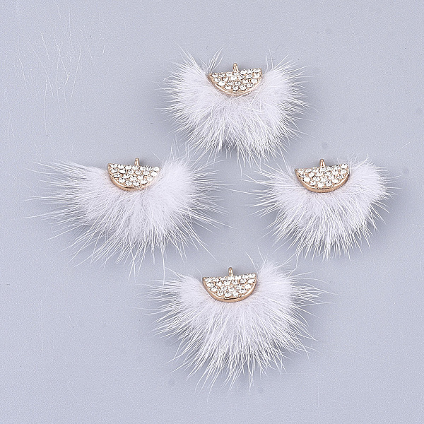 

PandaHall Faux Mink Fur Tassel Pendant Decorations, with Rhinestone and Alloy Findings, Fan, Golden, WhiteSmoke, 24~28x29~34x8mm, Hole..., White