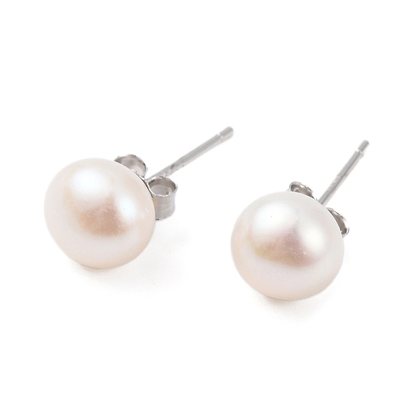 

PandaHall Natural Pearl Round Bead Stud Earrings, with Real Platinum Plated 925 Sterling Silver Findings, White, 16.5x7~8mm Pearl Round...