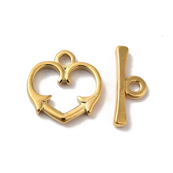 

PandaHall Ion Plating(IP) 304 Stainless Steel Toggle Clasps, Heart, Real 18K Gold Plated, Heart: 14x14x2mm, Hole: 1.8mm, Bar: 15.5x6x2mm...
