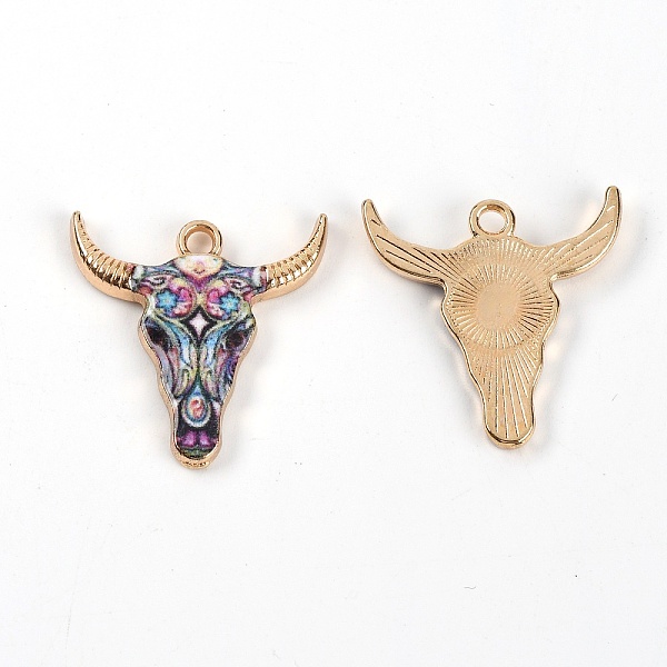 

PandaHall Zinc Alloy Enamel Pendants, Ox-Head Shape with Flower Pattern Charms, Colorful, 22x21x2.5mm, Hole: 2mm Alloy+Enamel Cattle