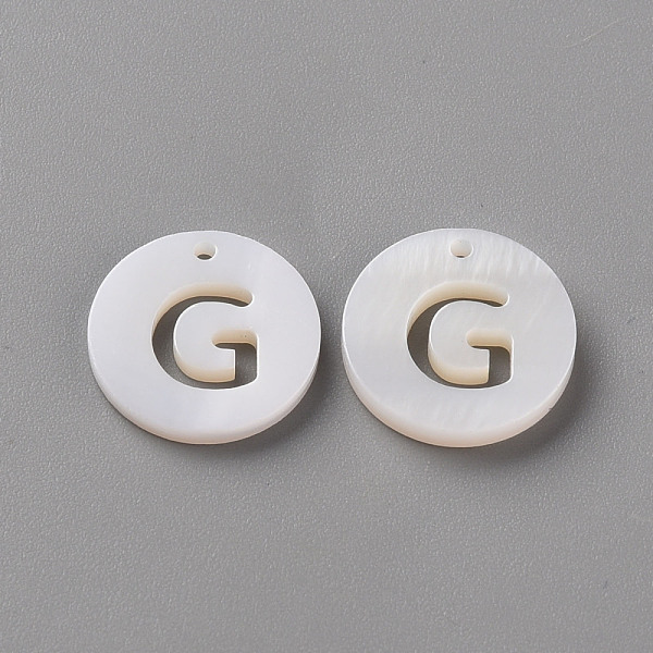 

PandaHall Natural Freshwater Shell Pendants, Flat Round with Letter, Letter.G, 12x1.5mm, Hole: 1mm Freshwater Shell Letter G White
