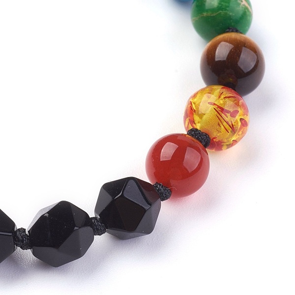 

PandaHall Chakra Jewelry, Natural Black Agate Bracelets, with Brass Magnetic Clasps, Round Mixed Stone and Resin Beads, 7-7/8 inch~8-1/4...