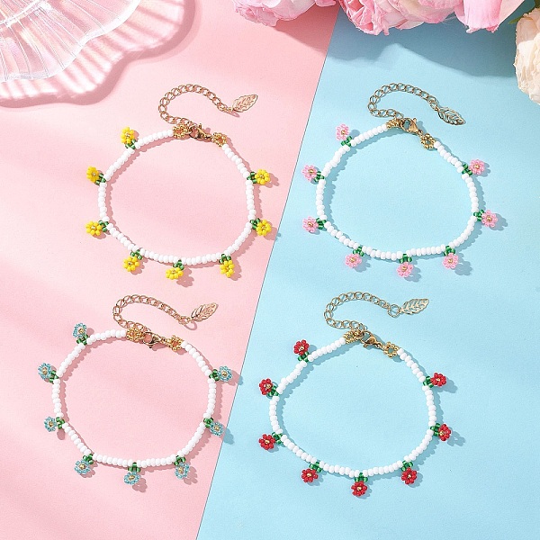 Bracelets à breloques florales en perles de verre pour femmes