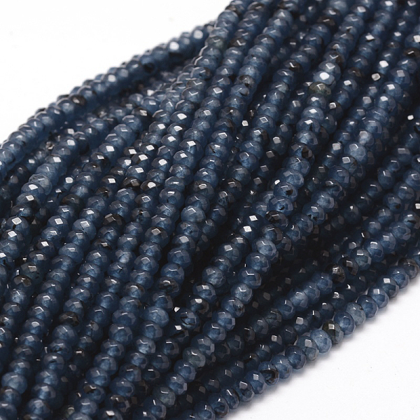 

PandaHall Dyed Natural Malaysia Jade Rondelle Beads Strands, Faceted, Prussian Blue, 4x2~3mm, Hole: 1mm, about 115pcs/strand, 14 inch...