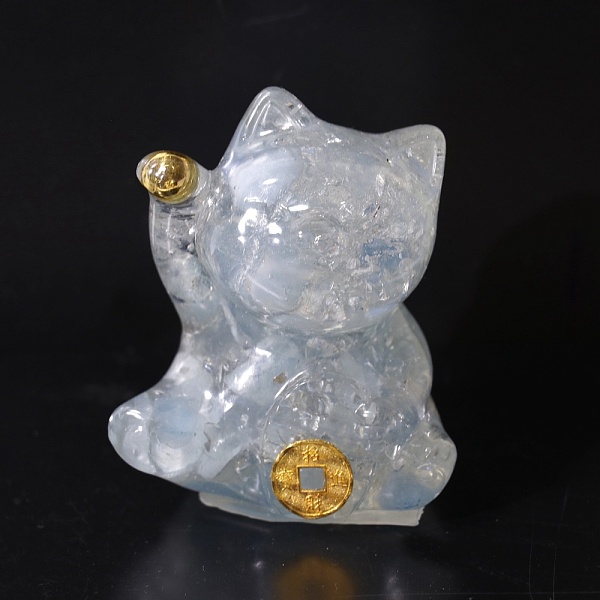 

PandaHall Natural Aquamarine & Quartz Crystal Chip & Resin Craft Display Decorations, Lucky Cat Figurine, for Home Feng Shui Ornament...