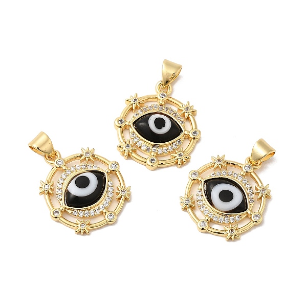 

PandaHall Handmade Evil Eye Lampwork Pendants, with Brass Cubic Zirconia Finding, Cadmium Free & Lead Free, Real 18K Gold Plated, Flat Round..., Black