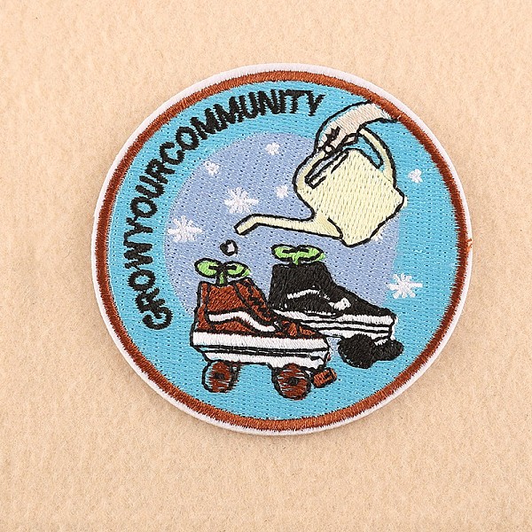 

PandaHall Computerized Embroidery Cloth Iron on/Sew On Patches, Costume Accessories, Appliques, Flat Round with Word, Deep Sky Blue, 70mm...