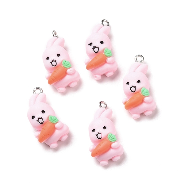 

PandaHall Opaque Resin Pendants, with Platinum Tone Iron Loops, Rabbit with Carrot, Pearl Pink, 26.5x14x9mm, Hole: 2mm Iron+Resin Rabbit