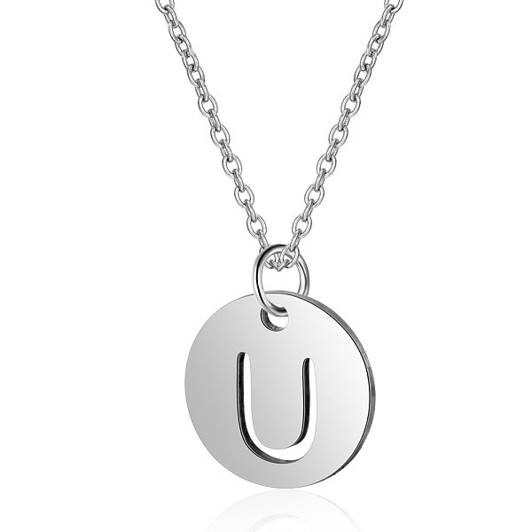 

PandaHall 201 Stainless Steel Initial Pendants Necklaces, with Cable Chains, Flat Round with Letter, Stainless Steel Color, Letter.U, 16.3...