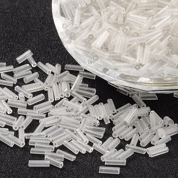 

PandaHall Glass Bugle Beads, Round Hole Seed Beads, Clear, about 6mm long, 1.8mm in diameter, hole: 0.6mm, 1250pcs/50g Glass Clear
