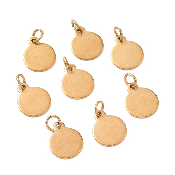 

PandaHall Ion Plating(IP) 304 Stainless Steel Charms, with Jump Rings, Blank Stamping Tag, Flat Round, Golden, 12.5x10x0.8mm, Hole: 3.5mm...