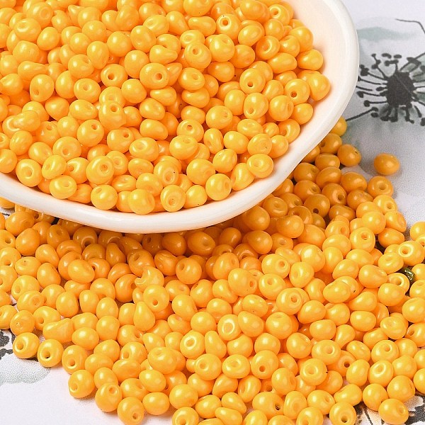 

PandaHall 6/0 Opaque Baking Paint Glass Seed Beads, Teardrop, Orange, 4.5~5x4x3~3.5mm, Hole: 0.9mm, about 5625Pcs/Pound Glass Teardrop...