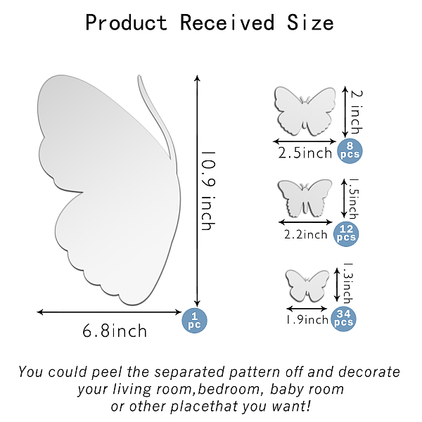 

PandaHall Custom Acrylic Wall Stickers, for Home Living Room Bedroom Decoration, Butterfly Pattern, Silver, 300x300mm, 2pcs/set Acrylic...